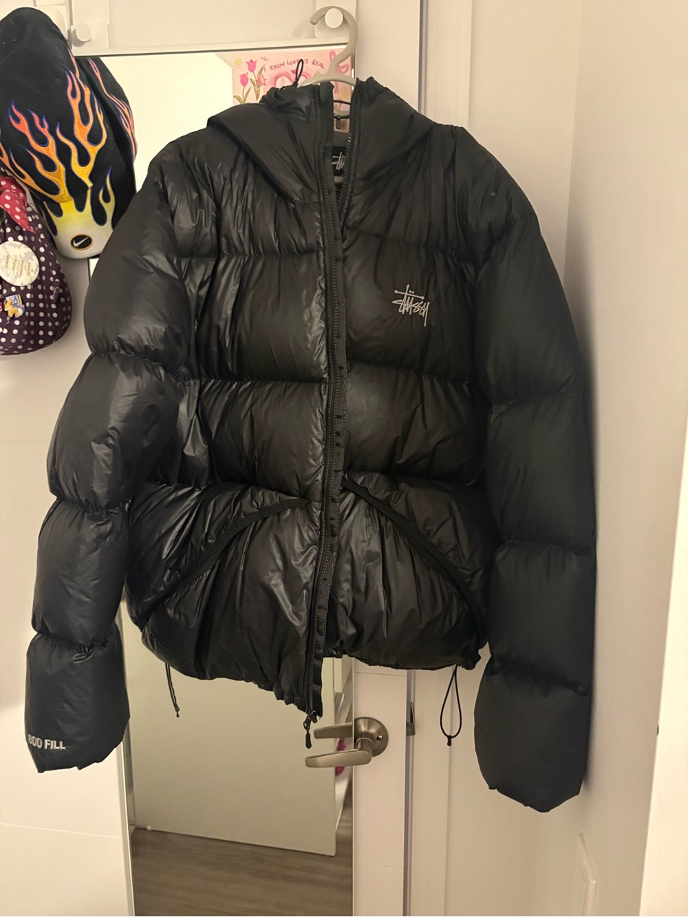 Stussy Black Men's Puffer Jacket with Hood